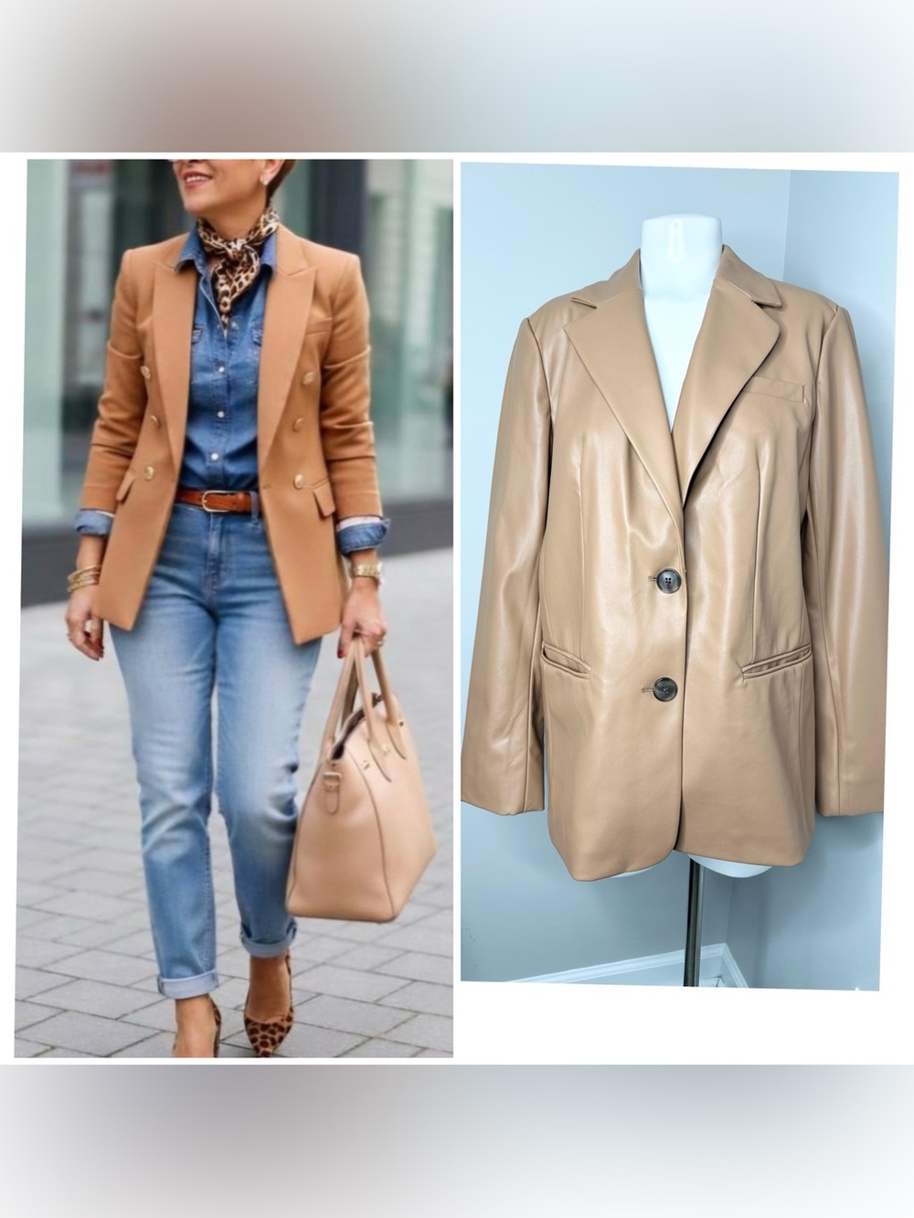 a new day Tan faux Leather Blazer Jacket - Women's Single-Breasted-m